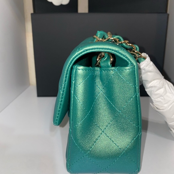 RARE NIB CHANEL IRIDESCENT GREEN CLASSIC MINI FLAP - Picture 8 of 17